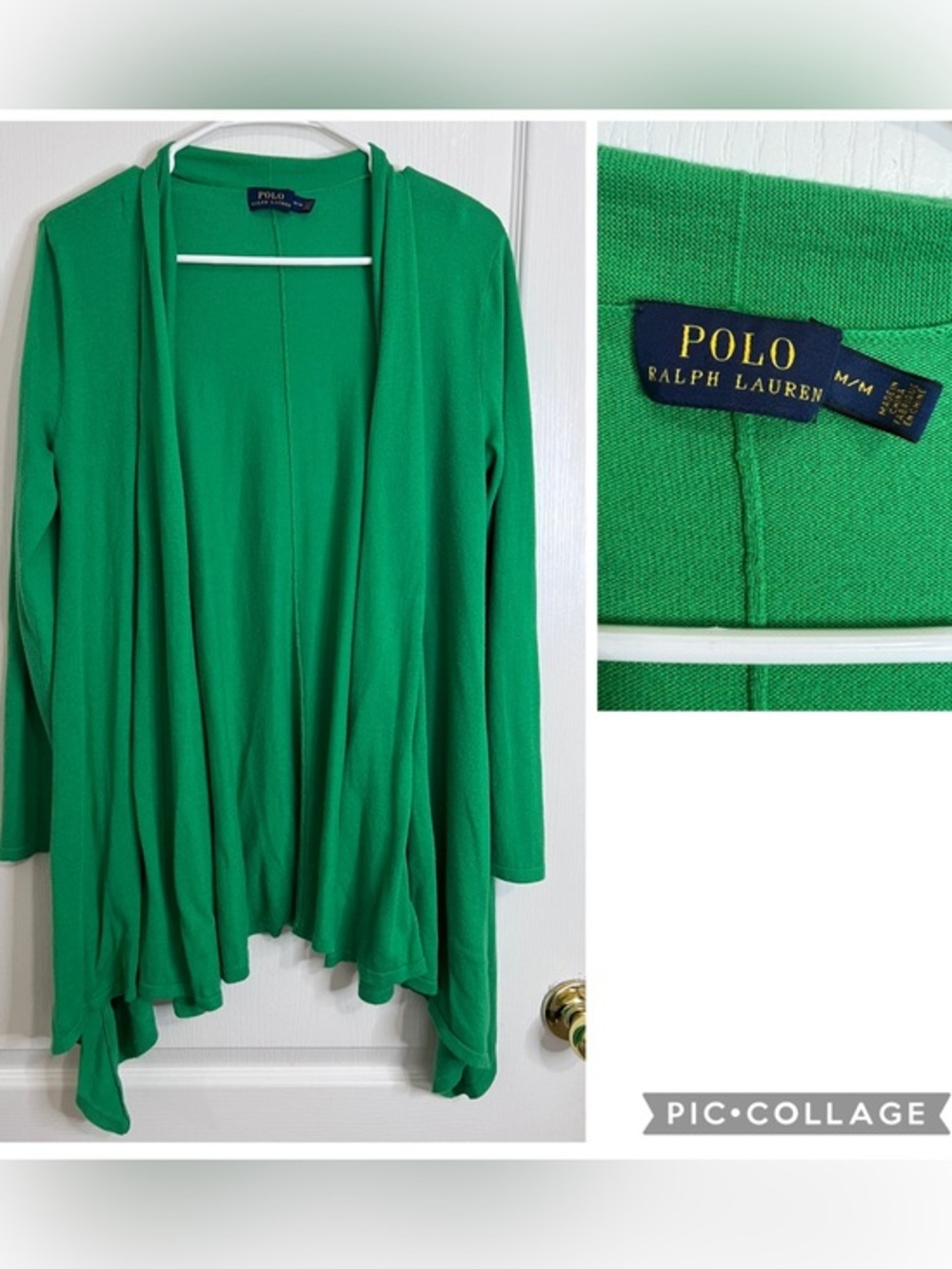 Polo Ralph Lauren Green Open-Front Draped Cardigan size M